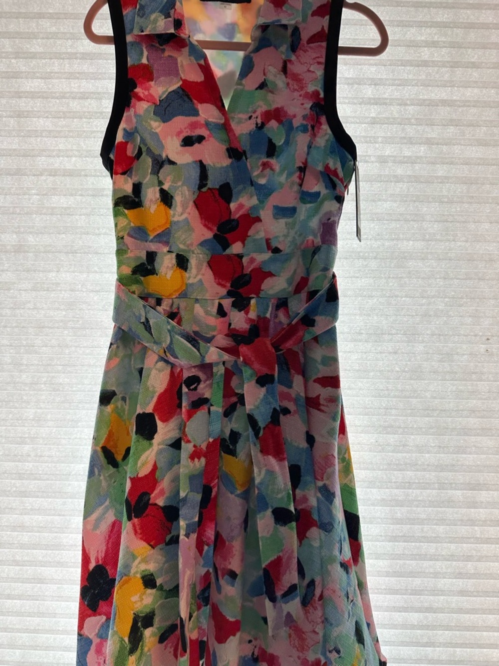 Karl Lagerfeld Multicolor Watercolor Floral Midi Dress with Tie Waist